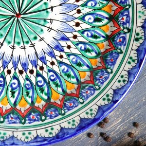 Тарелка узбекская Риштанская Керамика «Цветы», d=22 см, керамика, синяя, узор МИКС