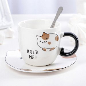 Чайная пара «Котики» 3 предмета: чашка 200 мл, ложка, блюдце 14?13,5?1 см, рисунок МИКС