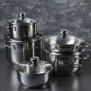 Набор посуды «Классика-прима», 5 предметов: 4 кастрюли 1/1,75/3/5 л, сковорода 1 л, капсульное дно