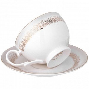 Чайный набор из фарфора Bone Porcelain "Золотой песок" с золотым кружевом, 2 персоны (4 предмета), 1 шт.