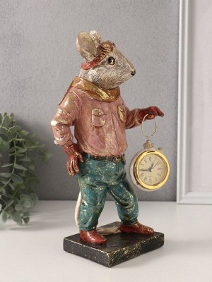 Фигурка-часы настольные полистоун «Мышонок-пилот», 10.5x12.5x27.5 см