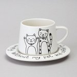 Чайный набор для одного &quot;Коты&quot; в белом цвете, 1 шт.