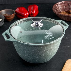 Набор кухонной посуды №9 «Мраморная», стеклянная крышка, антипригарное покрытие, цвет фисташковый мрамор
