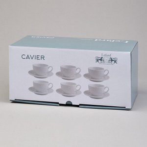 Чайный набор из фарфора Lefard CAVIER на 6 персон (12 предметов, 230 мл) — белоснежный рельефный дизайн, премиальное качество, 1 шт.