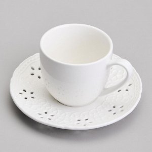 Чайный сервиз из белоснежного фарфора LEFARD STYLE на 6 персон с ажурным орнаментом, 12 предметов, 220 мл, 1 шт.