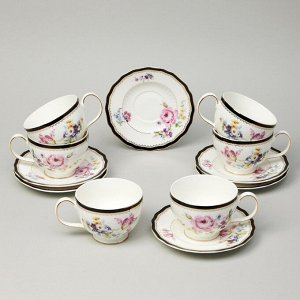 Чайный сервиз Lefard "Nostalgie Rococo" на 6 персон (12 предметов, 260 мл) — фарфор с кобальтом и золотом, вдохновленный Мейсеном, 1 шт.