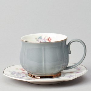 Чайный сервиз Lefard "Времена года": 6 фарфоровых чашек с блюдцами, 250 мл, серая пастель с золотом, 1 шт.