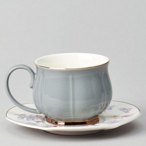 Чайный сервиз Lefard "Времена года": 6 фарфоровых чашек с блюдцами, 250 мл, серая пастель с золотом, 1 шт.