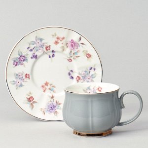 Чайный сервиз Lefard "Времена года": 6 фарфоровых чашек с блюдцами, 250 мл, серая пастель с золотом, 1 шт.