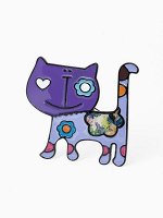 Брошь мультяшная «Кот» весёлый, цветная в чёрном металле