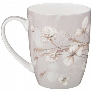 Кружка серого цвета с цветочным узором "White Flower", 400 мл
