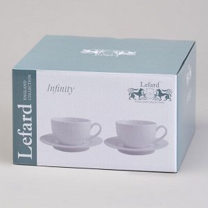 Чайный набор из фарфора Lefard "Infinity" на 2 персоны, 4 предмета, 230 мл — белоснежная коллекция с рельефным узором, 1 шт.