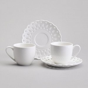 Чайный набор из белоснежного фарфора LEFARD STYLE на 2 персоны с ажурным орнаментом, 220 мл, 1 шт.
