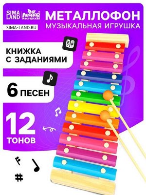 Металлофон музыкальная игрушка, 12 тонов, карточки с песнями