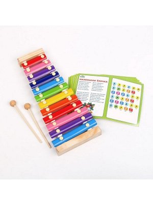 Металлофон музыкальная игрушка, 12 тонов, карточки с песнями