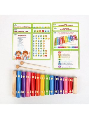 Металлофон музыкальная игрушка, 12 тонов, карточки с песнями