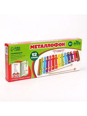 Металлофон музыкальная игрушка, 12 тонов, карточки с песнями