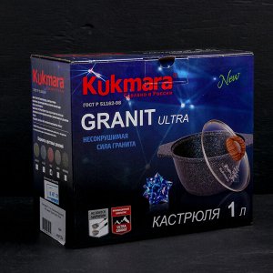 Кастрюля Granit ultra, 1 л, стеклянная крышка, антипригарное покрытие, цвет красный, ручка МИКС