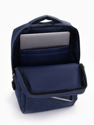 Рюкзак школьный на молнии, 2 кармана, с USB, цвет чёрный/синий