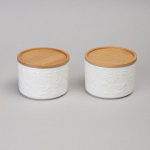 Набор банок "Цветочная история" с деревянной крышкой, 2 шт. (9x6,5 см, 225 мл), 1 шт.