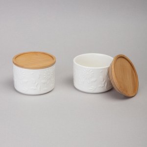 Набор банок "Цветочная история" с деревянной крышкой, 2 шт. (9x6,5 см, 225 мл), 1 шт.