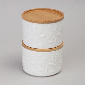 Набор банок "Цветочная история" с деревянной крышкой, 2 шт. (9x6,5 см, 225 мл), 1 шт.