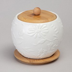 Стильная банка "Flowers Story" с деревянной крышкой и подставкой, 550 мл, 12x11 см, 1 шт.