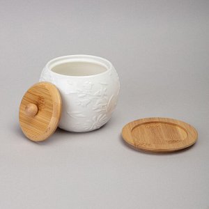 Стильная банка "Flowers Story" с деревянной крышкой и подставкой, 550 мл, 12x11 см, 1 шт.