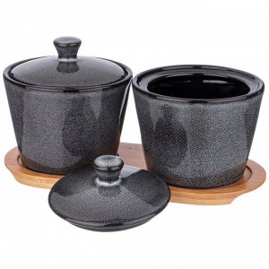 Элегантный набор банок "Graphite" на деревянной подставке, 2 шт, 300 мл (10x10x7.5 см), 1 шт.