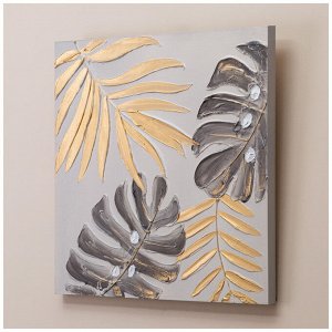 Картина "Золотая Монстера" 60x60 см — Элегантное Искусство для Вашего Интерьера, 1 шт.