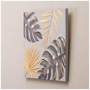 Картина "Золотая Монстера" 60x60 см - Элегантное Искусство для Вашего Интерьера, 1 шт.