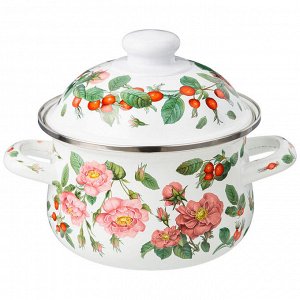 Эмалированная кастрюля с крышкой "Шиповник", 1.5 л, 16x10 см, 1 шт.