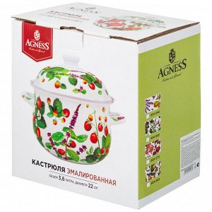 Эмалированная кастрюля с крышкой "Шиповник", 3.6 л, 22x13 см - идеальный выбор для вашего кухонного уюта, 1 шт.