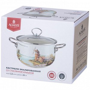 Agness Эмалированная кастрюля с стеклянной крышкой &quot;Family House&quot;, 2.8 л, диаметр 20 см, 1 шт.