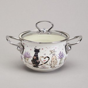 Эмалированная кастрюля с крышкой "Lavender Cats", 1.5L, диаметр 16 см, 1 шт.