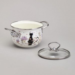 Эмалированная кастрюля с крышкой "Lavender Cats", 1.5L, диаметр 16 см, 1 шт.