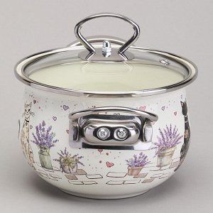 Эмалированная кастрюля с крышкой "Lavender Cats", 1.5L, диаметр 16 см, 1 шт.