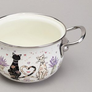 Эмалированная кастрюля с крышкой "Lavender Cats", 1.5L, диаметр 16 см, 1 шт.