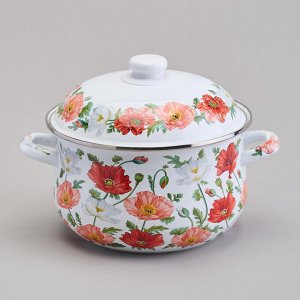 Agness Эмалиированная кастрюля с крышкой &quot;Маки&quot;, 3.6 л, 22x13 см, 1 шт.