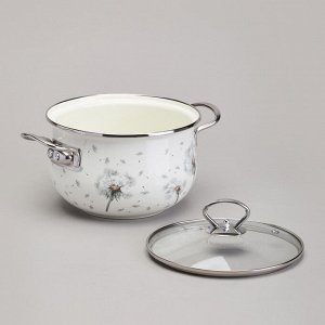 Agness Эмальированная кастрюля с стеклянной крышкой &quot;Dandelion&quot;, 2,8 л, диаметр 20 см, 1 шт.