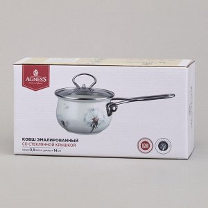Ковш эмалированный 0,9л, серия "Dandelion", диаметр 14 см, 1 шт.