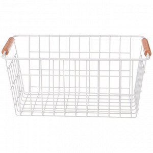 Элегантная белая корзина с деревянными ручками - 30,5x21x14 см