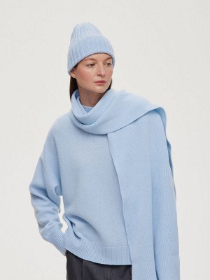Шапка из кашемира и шерсти в рубчик, голубой