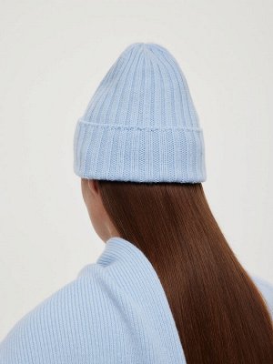 Шапка из кашемира и шерсти в рубчик, голубой