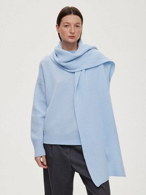 Шарф из кашемира и шерсти в рубчик, голубой