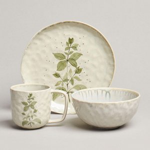 Фарфоровый сервировочный комплект Lefard Flowers: стильная тарелка, салатник и кружка, 1 шт.