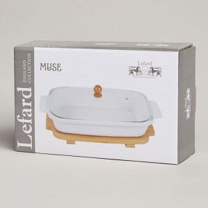 Блюдо для выпекания и сервировки "MUSE" с крышкой из стекла на деревянной подставке, 27,5x17x9 см, 900 мл, 1 шт.