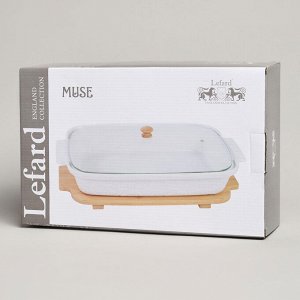Блюдо для выпекания и сервировки "MUSE" с стеклянной крышкой на деревянной подставке, 34,5x21x11 см, 1400 мл, 1 шт.