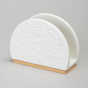 Салфетница "Цветочная История" на деревянной подставке, 12x4.5x9 см, 1 шт.