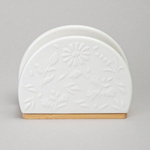 Салфетница "Цветочная История" на деревянной подставке, 12x4.5x9 см, 1 шт.